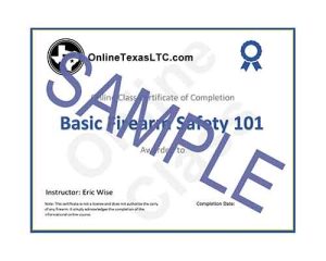 Basic Firearm Safety 101 Class - Certificate of Completion