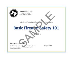 Basic Firearm Safety 101 Class - Certificate of Completion